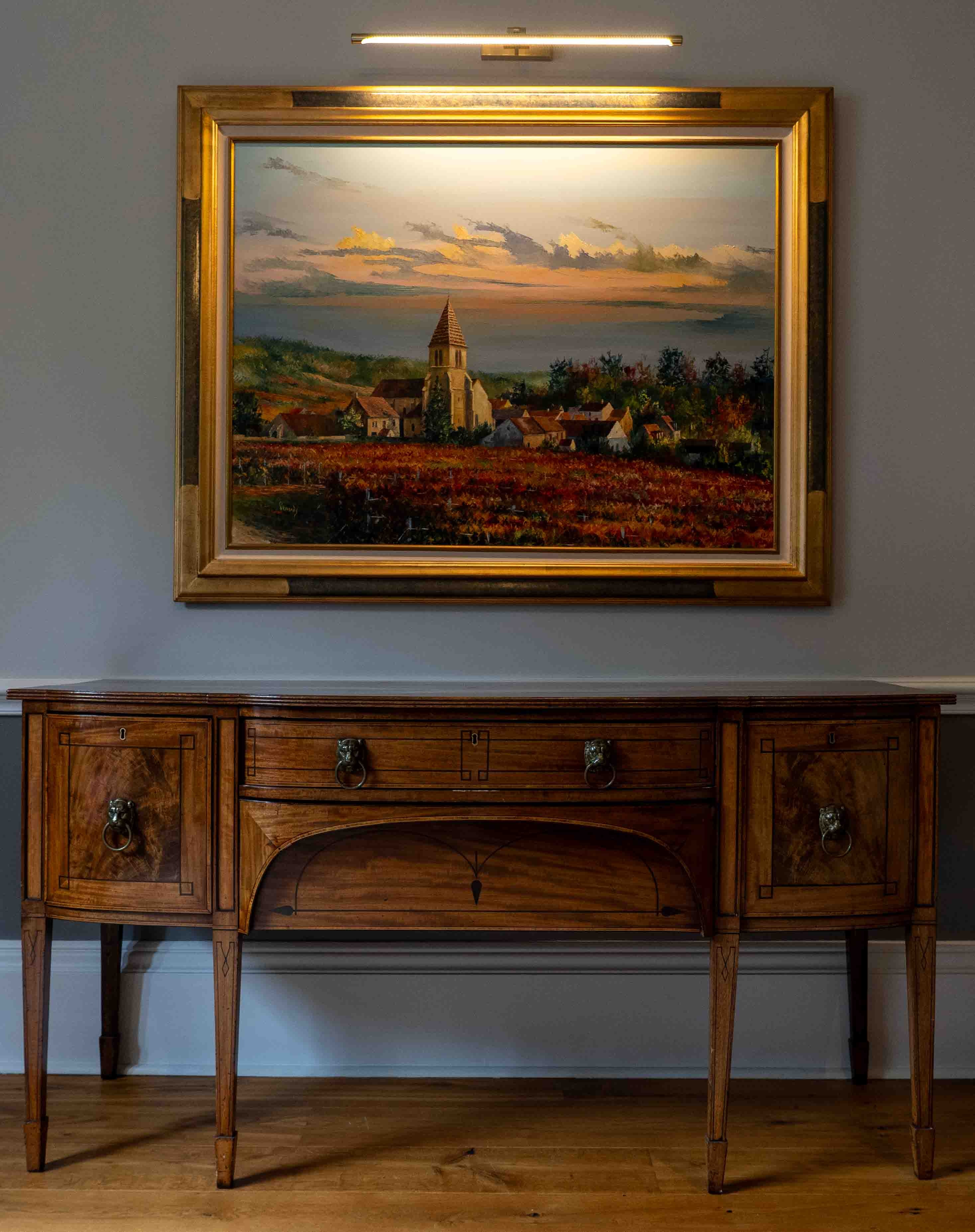 A Regency mahogany bowfront sideboard, width 182cm, depth 74cm, height 94cm. Condition - fair